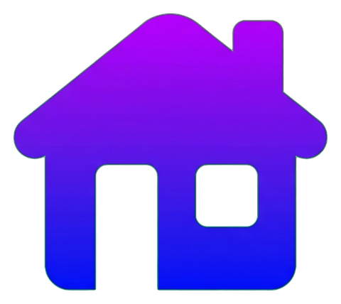 Icono de estilo de aplicación con degradado, degradado de púrpura a azul de un icono de inicio con forma de casa, PNG con fondo transparente