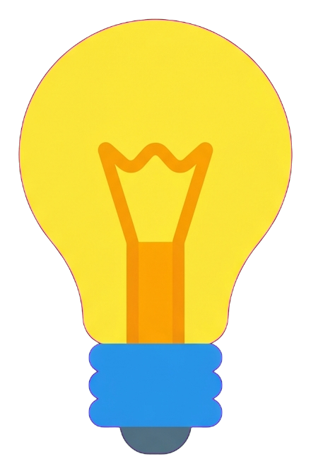 Flat color icon, bold solid colors of a light bulb idea icon, transparent background PNG