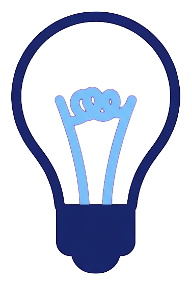 Duotone icon, navy blue and light blue of a light bulb idea icon, transparent background PNG