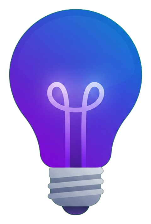 Gradient app-style icon, purple to blue gradient of a light bulb idea icon, transparent background PNG