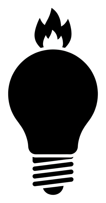 Bold black glyph icon, solid filled silhouette of a light bulb idea icon, transparent background PNG