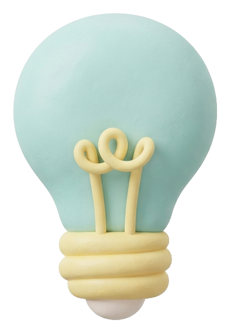 Soft 3D icon, pastel clay render of a light bulb idea icon, transparent background PNG