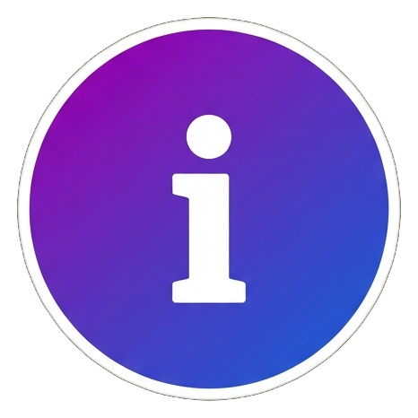 Gradient app-style icon, purple to blue gradient of a round information icon with a small i symbol, transparent background PNG