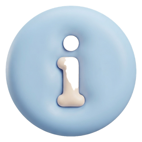 Soft 3D icon, pastel clay render of a round information icon with a small i symbol, transparent background PNG