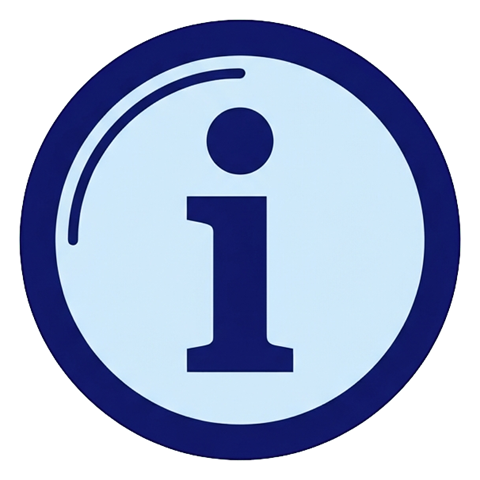 Duotone icon, navy blue and light blue of a round information icon with a small i symbol, transparent background PNG