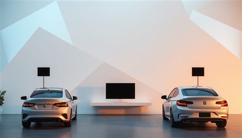 Photorealistic photo of A clean, modern abstract geometric background with soft blue and white data shapes, centered subject with a simple uncluttered composition, warm golden light, calm mood, 16:9 aspect ratio