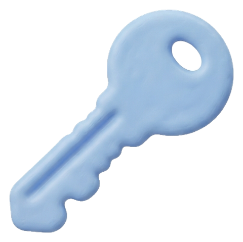 Soft 3D icon, pastel clay render of a key icon, transparent background PNG