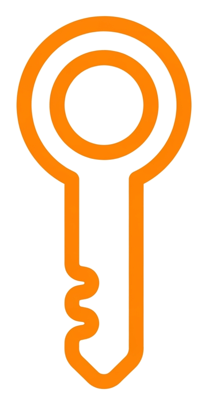 Rounded line icon, thick orange outline of a key icon, transparent background PNG