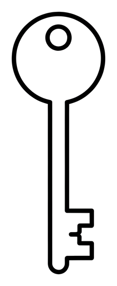 Thin black line icon, minimal outline of a key icon, transparent background PNG