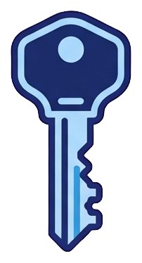 Duotone icon, navy blue and light blue of a key icon, transparent background PNG