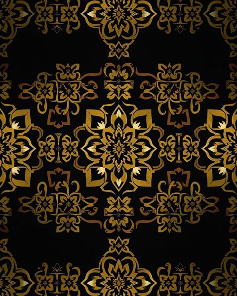 Photorealistic photo of An elegant seamless traditional geometric pattern in muted gold and ivory tones., high-angle view from above, moody dark tones, dramatic lighting, 4:5 aspect ratio