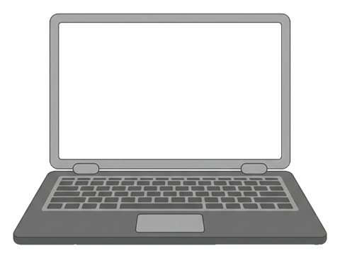Minimal flat illustration of an open laptop computer with a blank screen, transparent background PNG