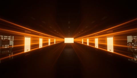 Photorealistic photo of An artistic abstract optical effect with warm golden light rays bleeding across a dark cinematic background., centered subject with a simple uncluttered composition, warm golden light, calm mood, 16:9 aspect ratio