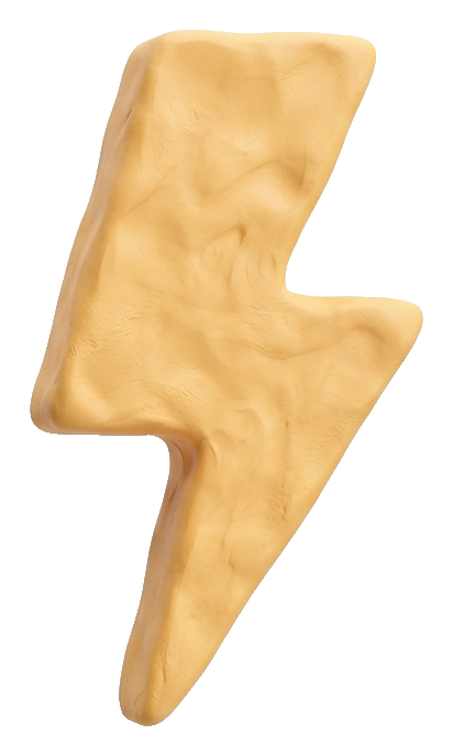 Clay 3D render, pastel of a lightning bolt icon, transparent background PNG