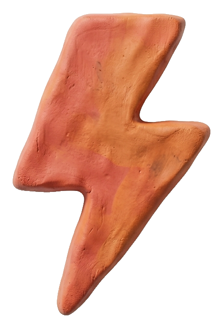 Clay 3D render, warm orange and coral tones of a lightning bolt icon, transparent background PNG