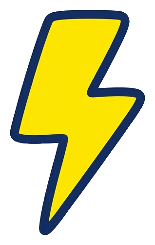 Cute sticker style with a thick dark outline of a lightning bolt icon, transparent background PNG