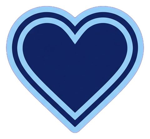 Duotone icon, navy blue and light blue of a heart like icon, transparent background PNG