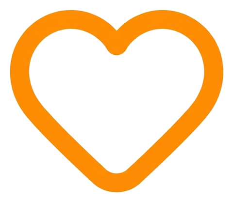 Rounded line icon, thick orange outline of a heart like icon, transparent background PNG