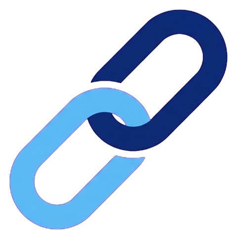 Duotone icon, navy blue and light blue of a chain link icon, transparent background PNG