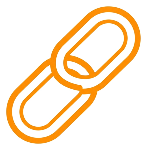 Rounded line icon, thick orange outline of a chain link icon, transparent background PNG