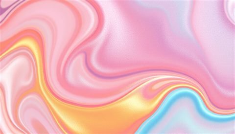 Minimal flat illustration of A smooth swirl of vibrant metallic and pastel liquid paints blending together in an abstract fluid art composition., close-up detail with shallow depth of field, soft pastel colors, bright and cozy, 16:9 aspect ratio