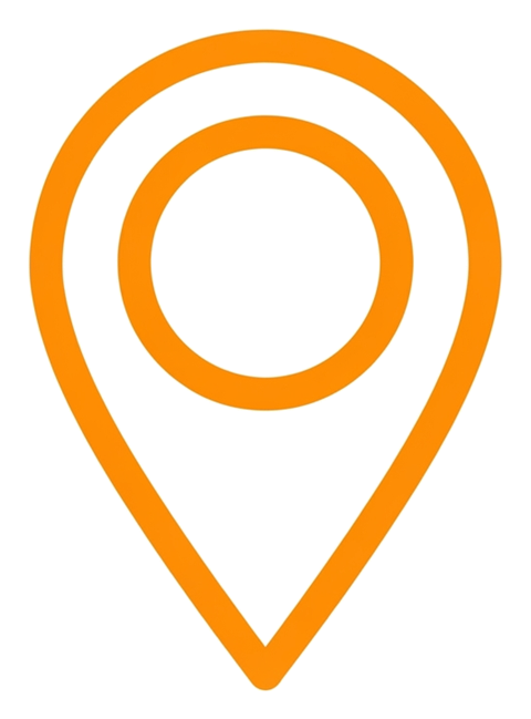 Rounded line icon, thick orange outline of a map location pin icon, transparent background PNG
