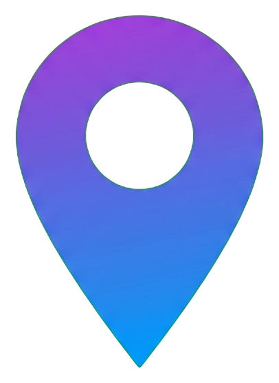 Gradient app-style icon, purple to blue gradient of a map location pin icon, transparent background PNG