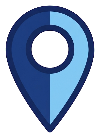 Duotone icon, navy blue and light blue of a map location pin icon, transparent background PNG