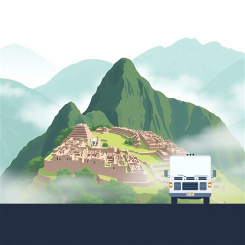 Minimal flat illustration of The ancient stone ruins of Machu Picchu nestled among majestic green mountains in the mist, centered subject with a simple uncluttered composition, soft pastel colors, bright and cozy, 1:1 aspect ratio