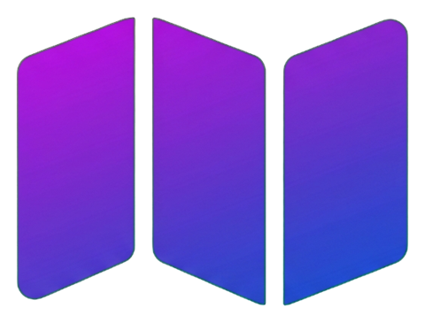 Gradient app-style icon, purple to blue gradient of a folded paper map icon, transparent background PNG