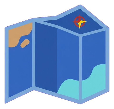 Flat color icon, bold solid colors of a folded paper map icon, transparent background PNG