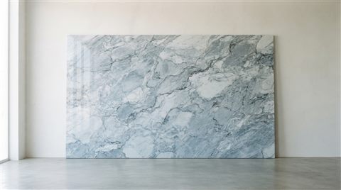 Photorealistic photo of marble texture, centered subject with a simple uncluttered composition, cool blue tones, quiet atmosphere, 16:9 aspect ratio
