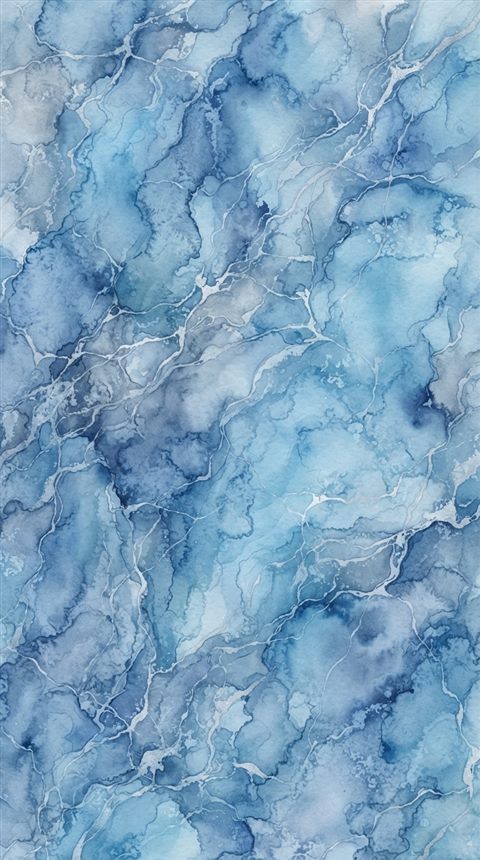 Watercolor illustration of marble texture, high-angle view from above, cool blue tones, quiet atmosphere, 9:16 aspect ratio