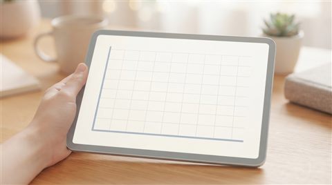 Minimal flat illustration of a blank financial chart on a screen with grid lines, close-up detail with shallow depth of field, soft pastel colors, bright and cozy, 16:9 aspect ratio