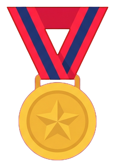 Flat color icon, bold solid colors of a medal with a ribbon icon, transparent background PNG
