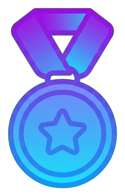 Gradient app-style icon, purple to blue gradient of a medal with a ribbon icon, transparent background PNG