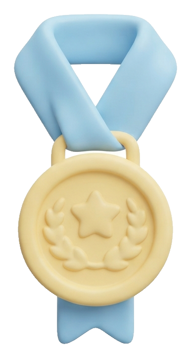 Soft 3D icon, pastel clay render of a medal with a ribbon icon, transparent background PNG