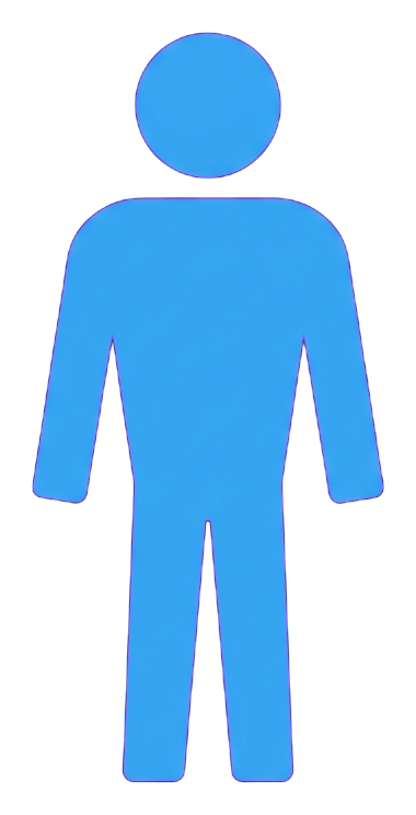 Flat color pictogram, friendly bright colors of a men's restroom pictogram with a single man figure, transparent background PNG
