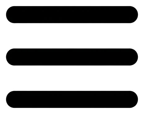 Bold black glyph icon, solid filled silhouette of a hamburger menu icon with three horizontal lines, transparent background PNG