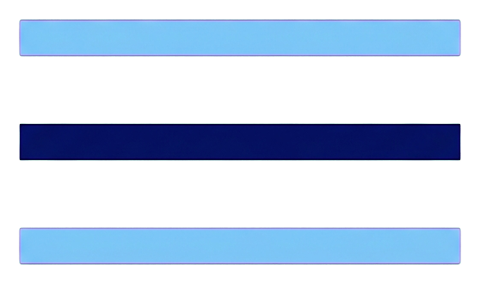 Duotone icon, navy blue and light blue of a hamburger menu icon with three horizontal lines, transparent background PNG