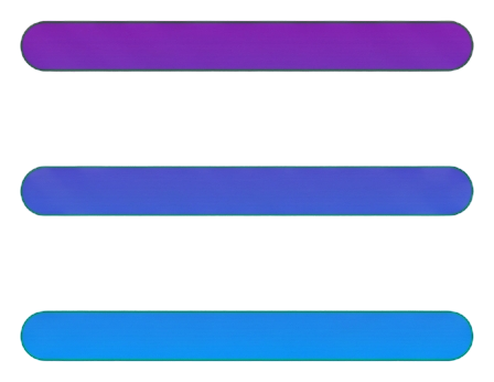 Gradient app-style icon, purple to blue gradient of a hamburger menu icon with three horizontal lines, transparent background PNG