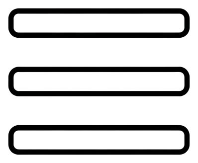 Thin black line icon, minimal outline of a hamburger menu icon with three horizontal lines, transparent background PNG