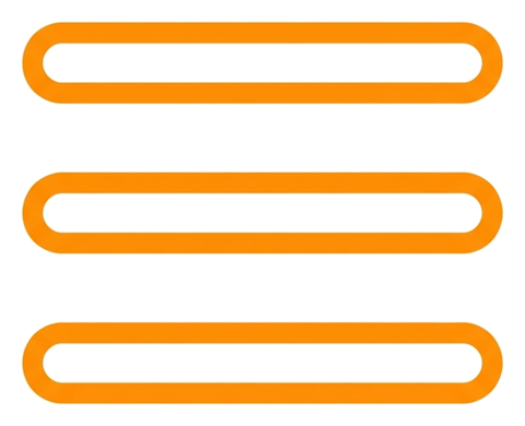 Rounded line icon, thick orange outline of a hamburger menu icon with three horizontal lines, transparent background PNG