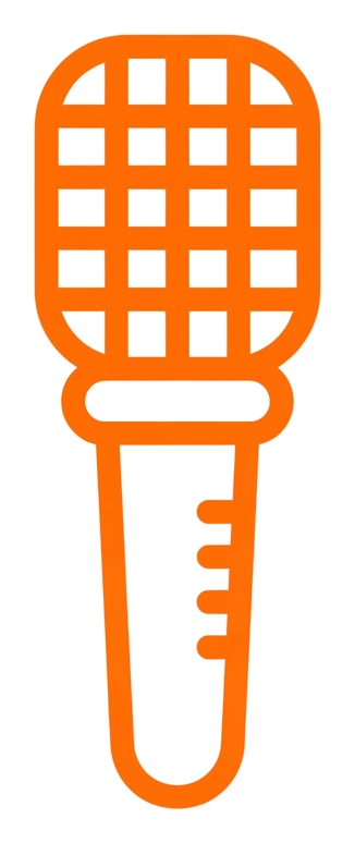 Rounded line icon, thick orange outline of a microphone icon, transparent background PNG