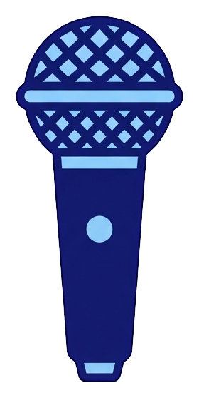 Duotone icon, navy blue and light blue of a microphone icon, transparent background PNG