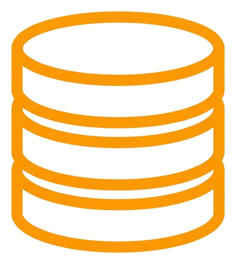 Rounded line icon, thick orange outline of a stack of coins money icon, transparent background PNG