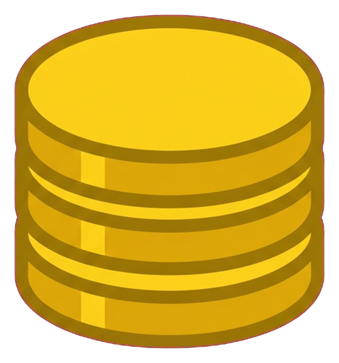 Flat color icon, bold solid colors of a stack of coins money icon, transparent background PNG