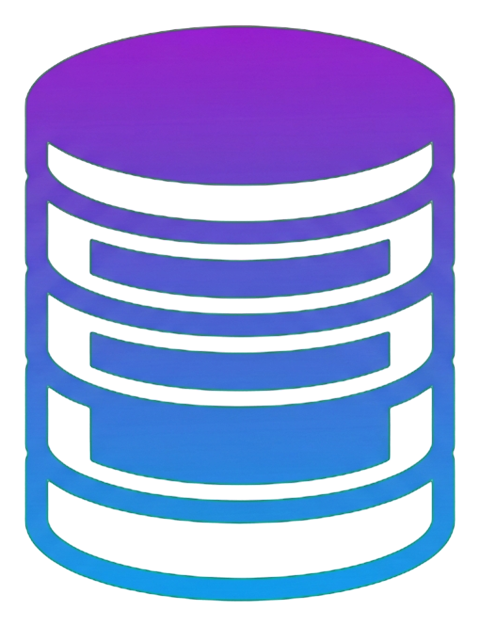 Gradient app-style icon, purple to blue gradient of a stack of coins money icon, transparent background PNG