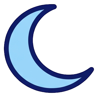 Duotone icon, navy blue and light blue of a crescent moon icon, transparent background PNG