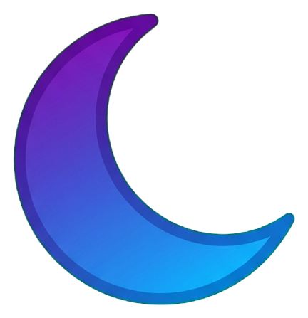 Gradient app-style icon, purple to blue gradient of a crescent moon icon, transparent background PNG